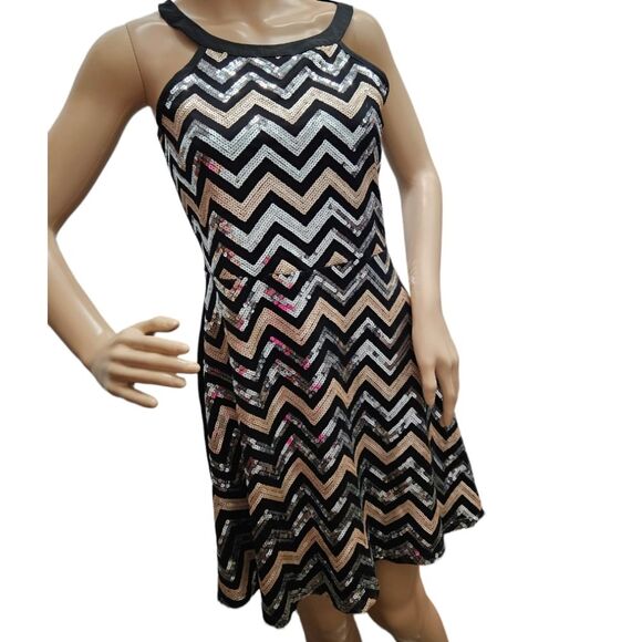 ALTAR’D STATE chevron Sequin fit and flare Dress S - Picture 2 of 8